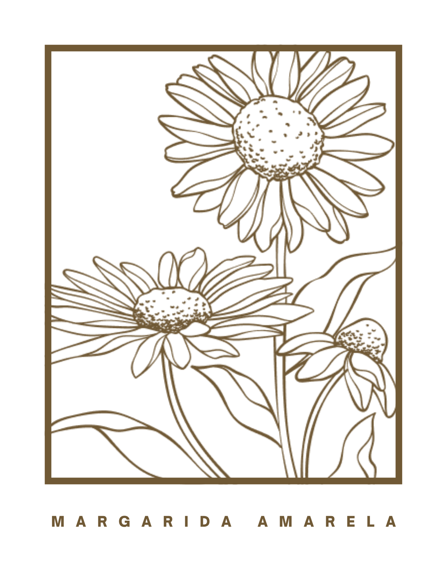 Assinatura ilustrada da Margarida Amarela com flores emolduradas